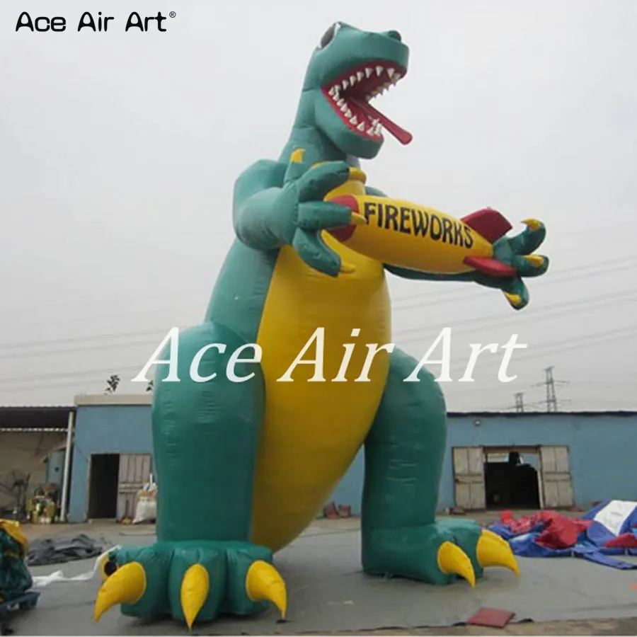 Großhandel maßgeschneiderte 4ml aufblasbare Dinosaurier -Cartoon -Maskottchen mit Feuerwerk für Partyveranstaltungsausstellung/Werbung von Ace Air Art.