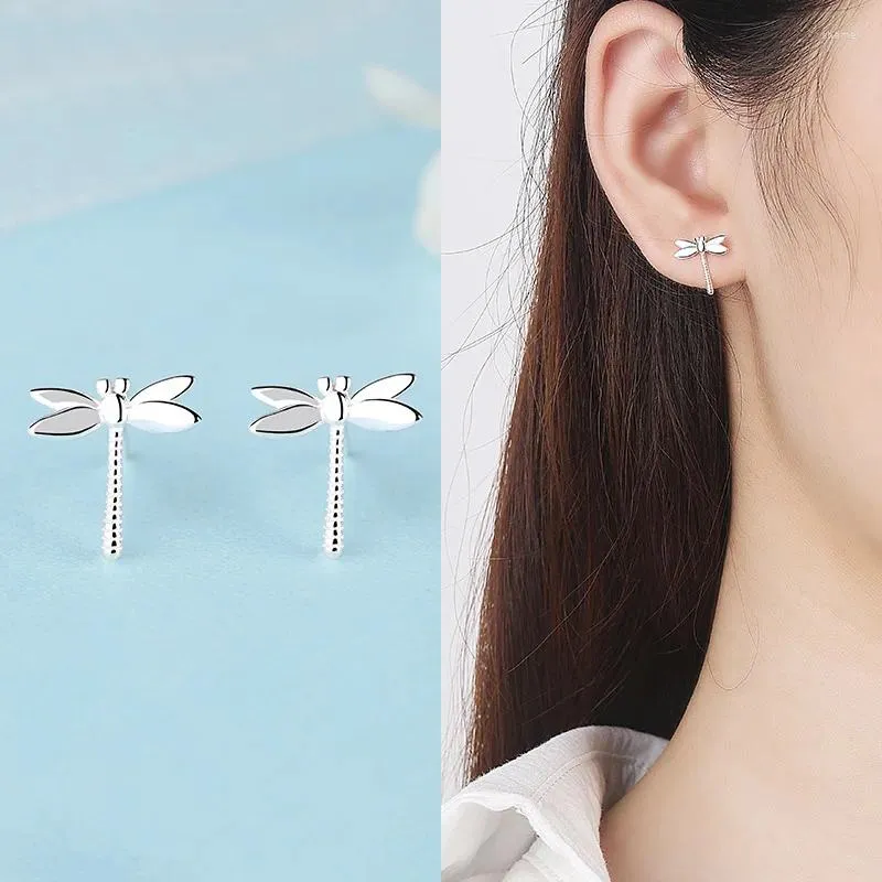 Studörhängen Simple Dragonfly 925 Silver Needle Ear smycken för kvinnor Kvinna Brincos Oorbellen Fashion Söta flickor gåvor