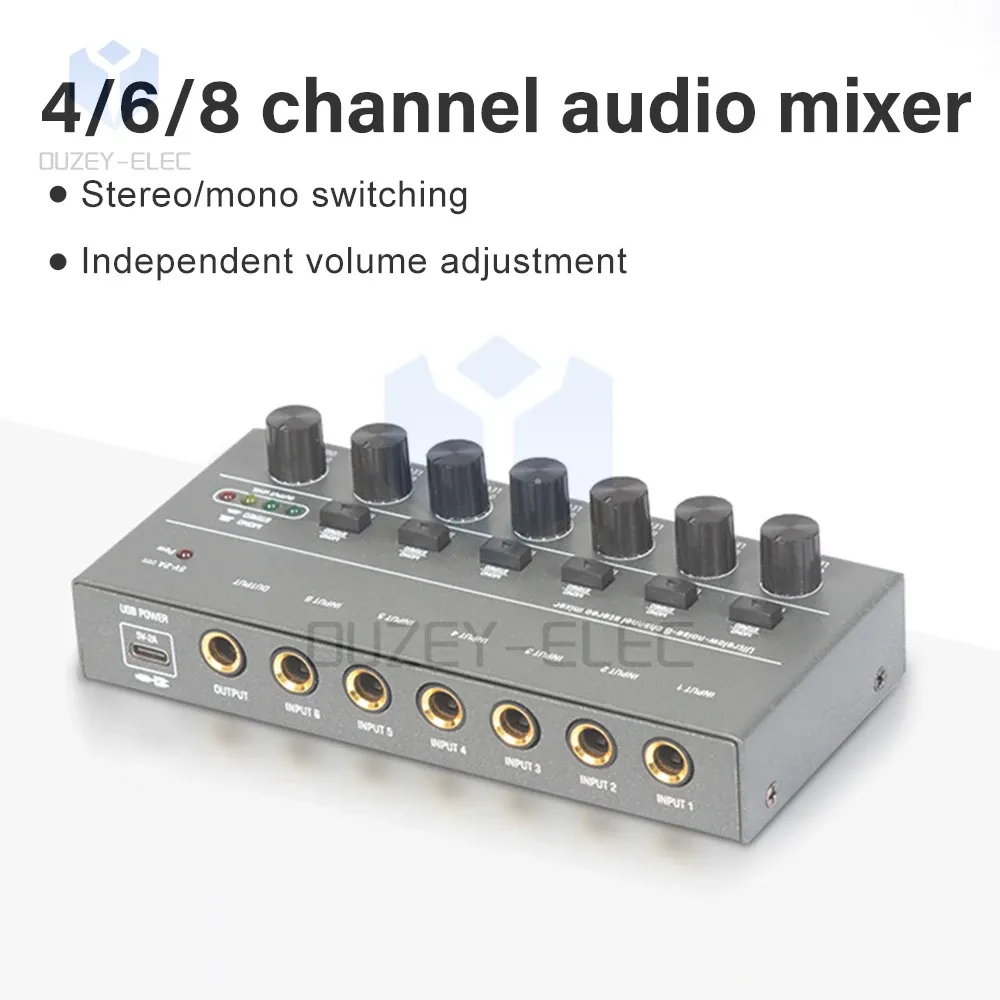 Équipement mis à niveau DX400 / 600/800 Ultra Low Bruit 4/6/8 Ligne de canal Mixer Mini Sound Alimentation Alimentation DC5V Easy Operation Audios Mixer