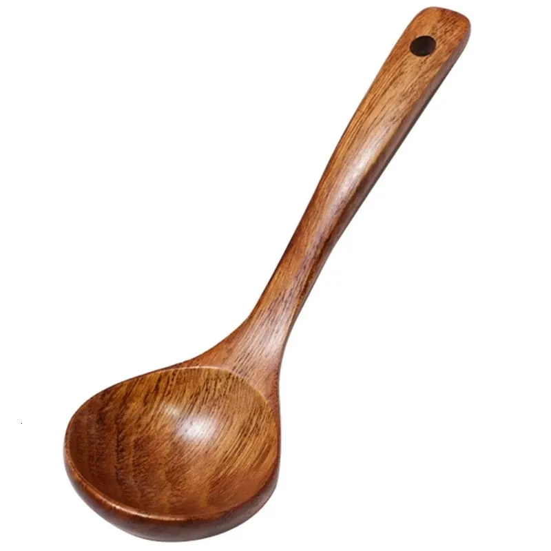 Wooden Soup Spoon Long Handle Dessert Rice Ladle Teaspoon Cooking Spoons Kitchen Cutlery Gadget Accessories Wholesale Drop 240422