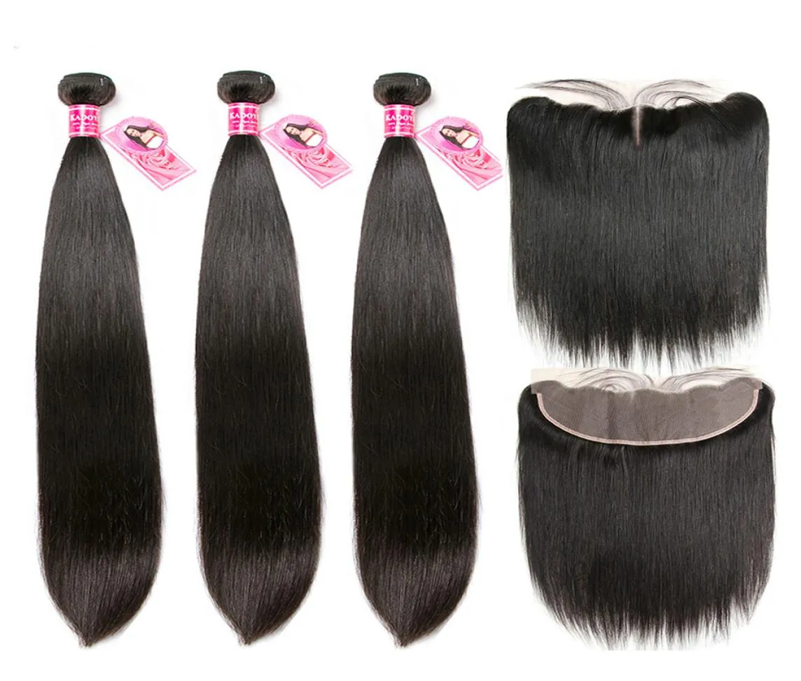 Straight Human Hair Bundles With Frontal Brazilian Remy Hair 3Bundles With 13x4 Ear to Ear Closure 830quot Middle Ratio For Wom6089131