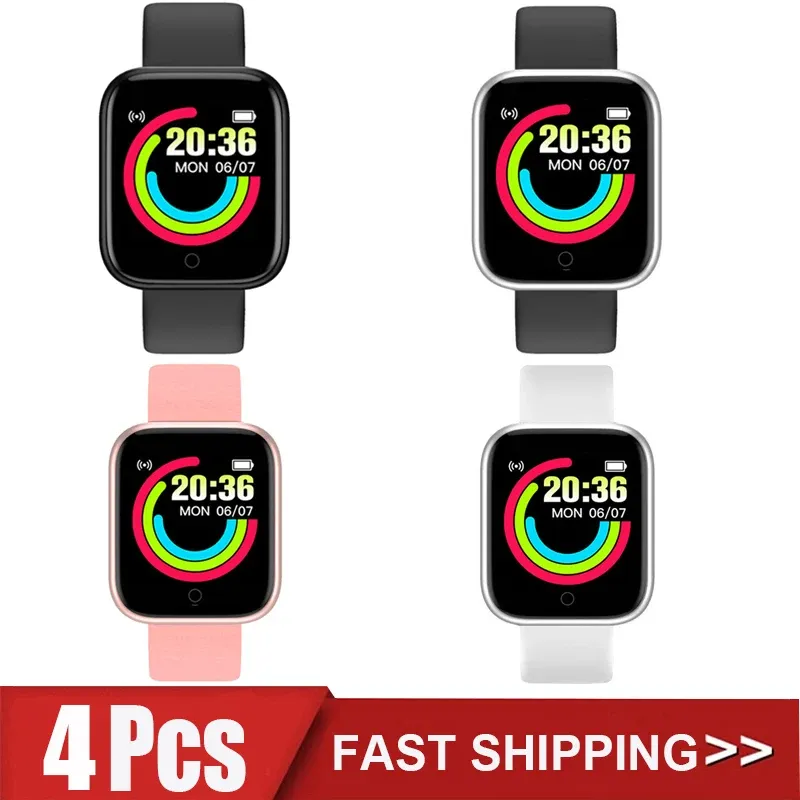 Montres 4pcs D20 Smart Watch Men Digital Watches Bluetooth Sport Fitness Tracker Poudomètre Y68 Smartwatch Femmes pour Android iOS Xiaomi