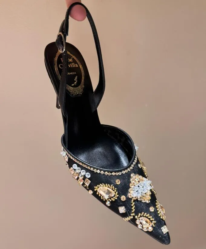 2024 Crystal lampe STILETTO Sandales à talon pour femmes chaussures René Caovilla Cleo Rignestone Snake Stass Shoes Strass Designers de luxe 8,5 cm de sandale à talons hauts avec boîte