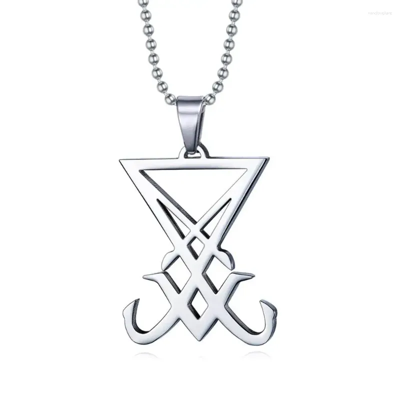 Colliers pendants Sageur en acier inoxydable du collier Lucifer Dainty Occult Devil Satan Satan Satanic avec chaîne de balles de 24 pouces