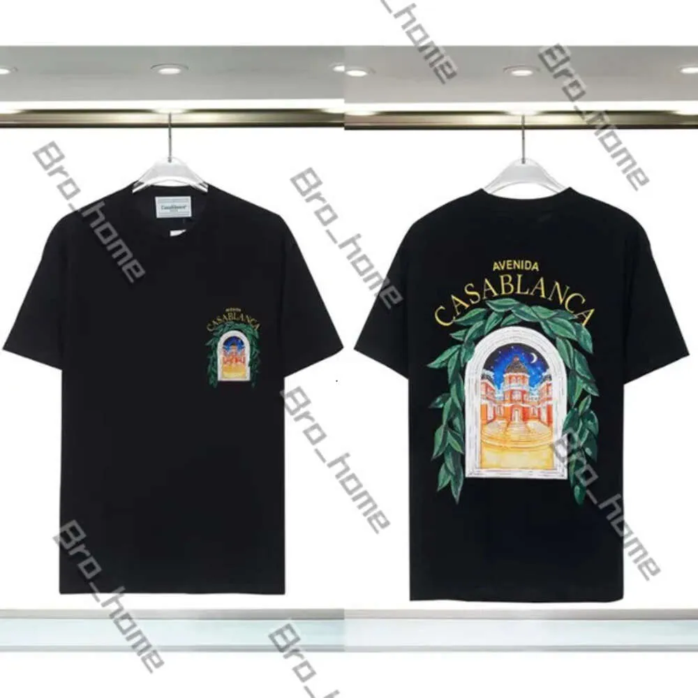 Camiseta de grife camarada casablanc tshirt tee de luxo masculina camiseta de moda arco -íris letra de cogumelo impressão de manga curta algodão algodão solto casa blanca homem camisetas 929