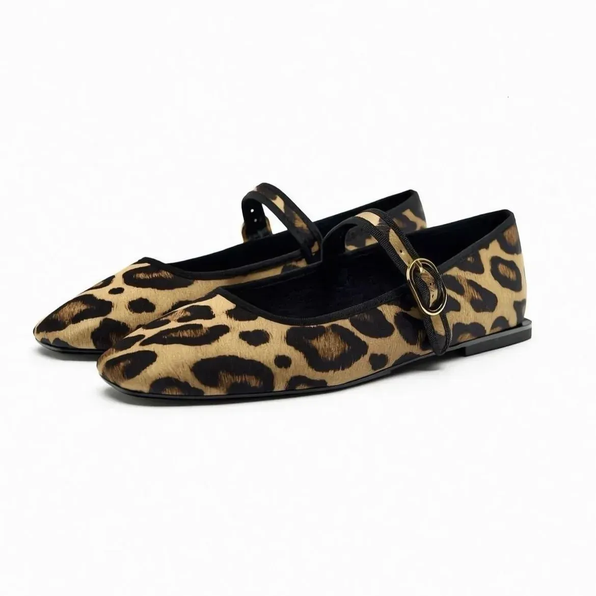 ZA Autunno One Line Cnocchia Super Move Leopard Pattern Testa quadrata Scarpe poco profonde Scarpe da donna europea e americana 240412