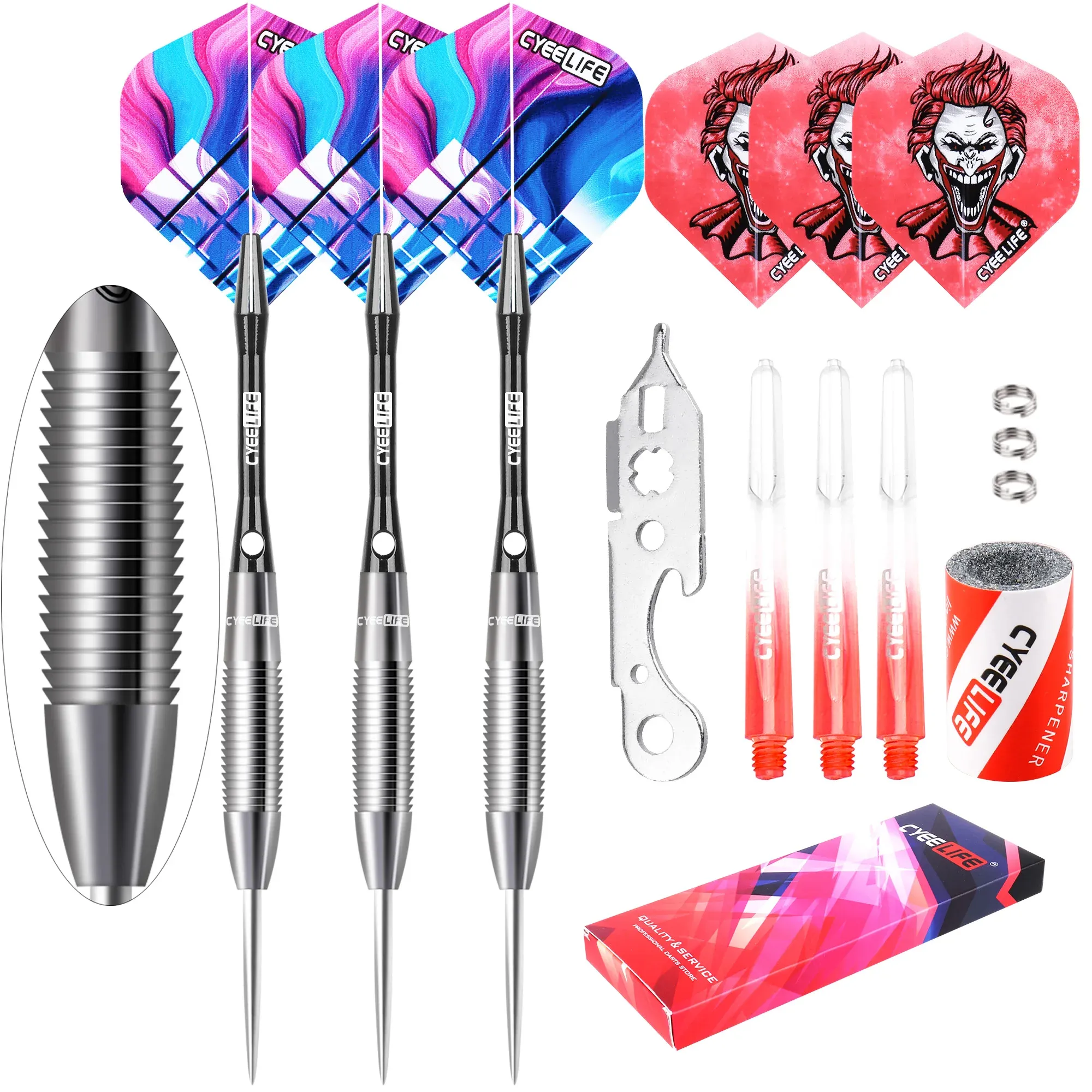 Darts Cyeelife Tungstênio Dica de aço 21/33/26/28/30g 90% Profissional com apontador+ferramenta+anéis+eixos aluminiumpvc+voos extras