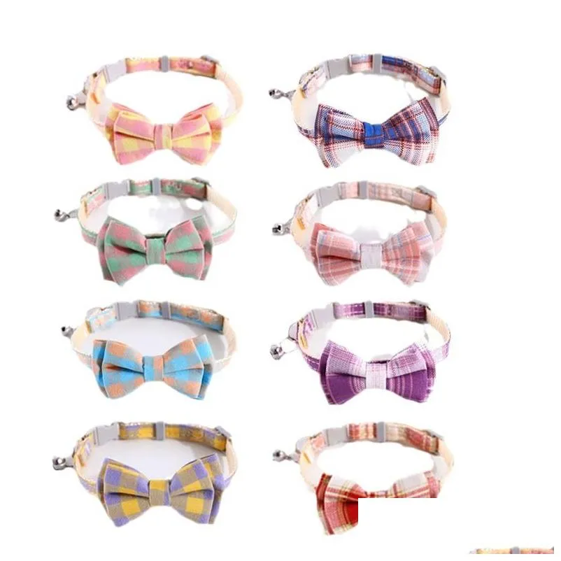 Hondenkleding kat kraag met vlinderdas en bel -ontsnapping Plaid Bowtie voor Kitty Cats Puppy Kittens in Halloween Thanksgiving Christmas DHQS7