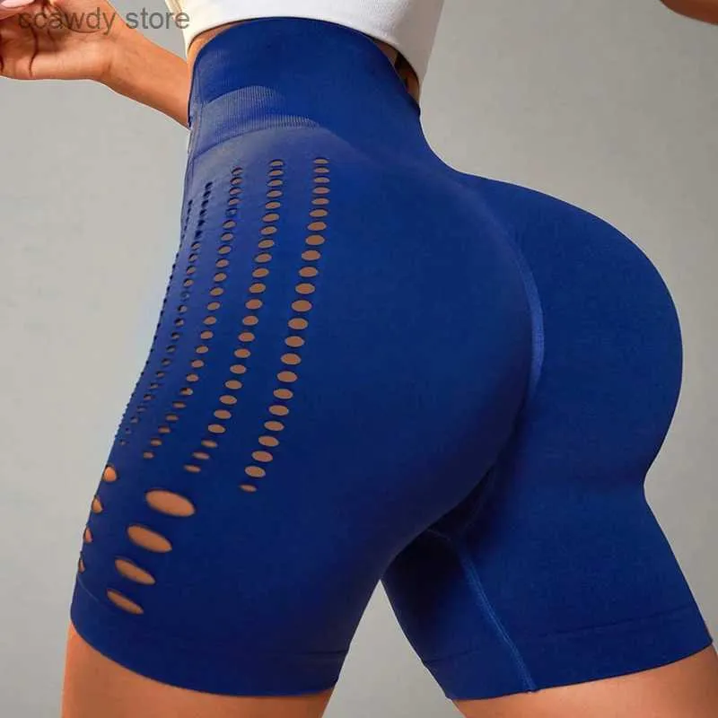 Shorts voor dames sexy hollow out fitness dames naads hoge taille heup hip lifting slank gym outdoor running mode ggings h240424