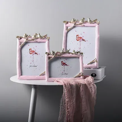 Frames 5/6/7/8 Inch Wood Frame Creative Resin Photo Frame Three Bird Photo Frame Picture Desktop Photo Frame Gift Home Decoration