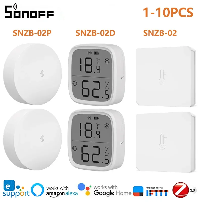 Contrôle du capteur d'humidité de température Sonoff Zigbee SNZB02P / 02D / 02 Monitor Smart Home-Automation Kits Support Ewelink Alexa Google Ifttt