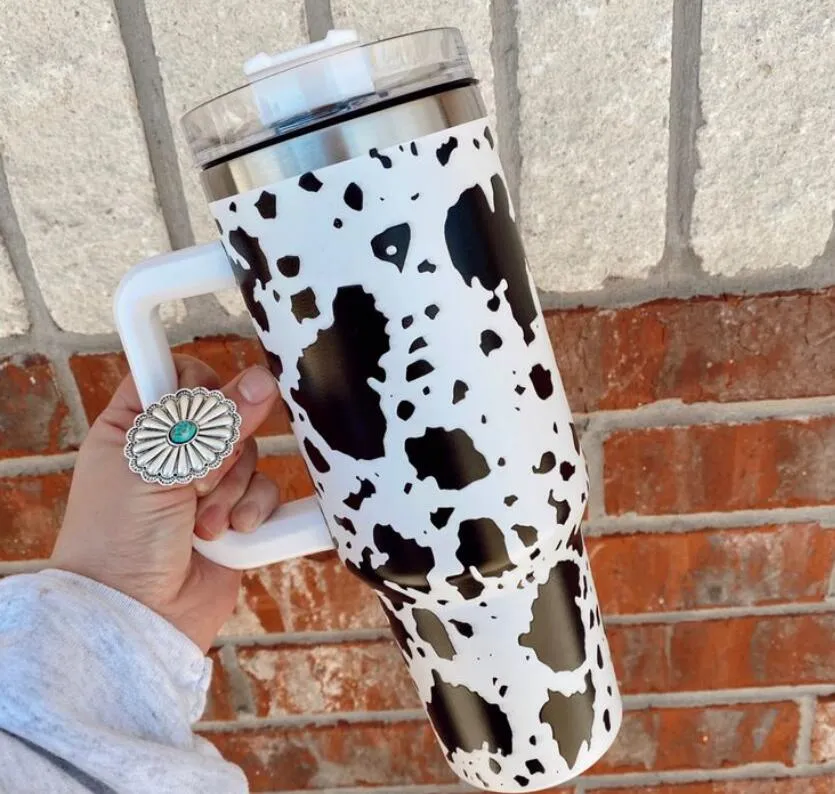 1PC USA warehouse 40oz Tumblers Cups Lids And Straw Cheetah Animal Cow Print Leopard Heat Preservation Travel Car Mugs Large Capacity Water Bottles GG0424