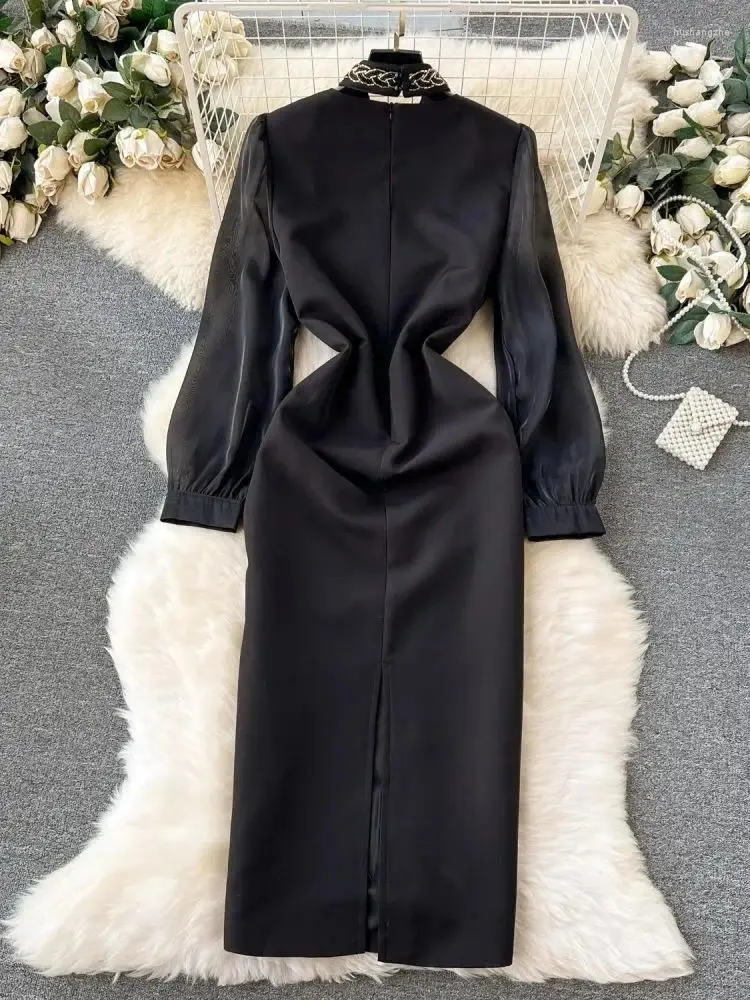 Casual Womens Bodycon Office Dress Black Square Collar Long Sleeve Beading  Spring Vintage Midi from Dhgate Basic & Casual Dresses - price 38.85