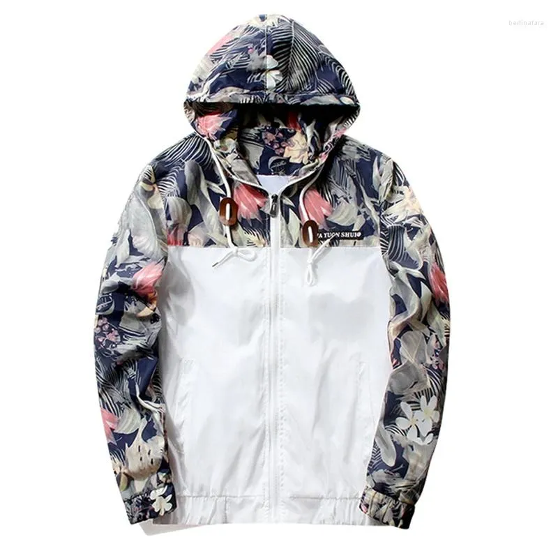 Herenjacks Fashion Spring herfst Casual bomber jas slim jas met capuchon slim jas hiphop bloemenprint windjager ritsje maat m-4XL