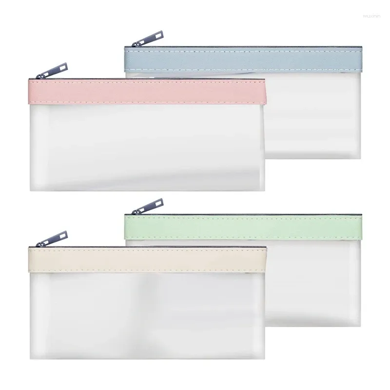 Enveloppe-cadeau 4 pièces sacs d'argent avec fermeture à glissière enveloppe de pochette claire sac de dépôt de banc de monnaie durable