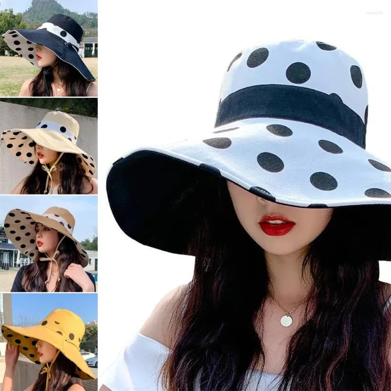 Berets breiter Krempe Frauen Sonnenvisor Hat Mode faltbare Eimer Hats Beach Cap geflimmte Anti-UV-Sommer