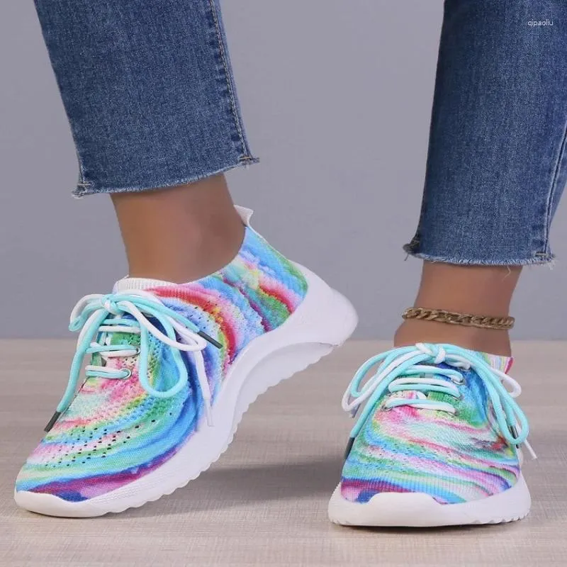 Casual Shoes Design Sense Mixed Color Elastic Sports 2024 Lace Up Lightweight Vulcanized Platform Sneakers Zapatos Mujer