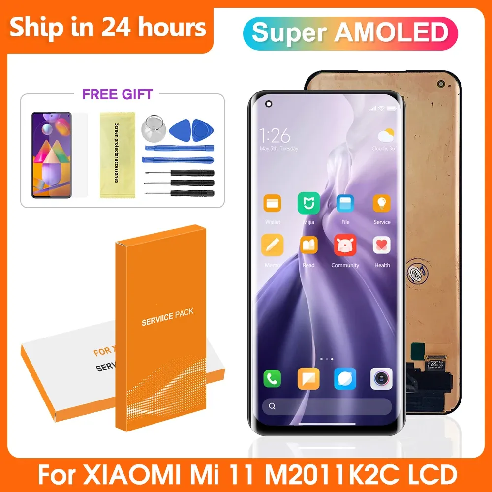Bildschirme 6,81 "Super Amoled für Xiaomi Mi 11 MI11 LCD -Anzeige -Touchsbildschirm Digitalisierer für Xiaomi M2011K2C M2011K2G LCD mit Frame