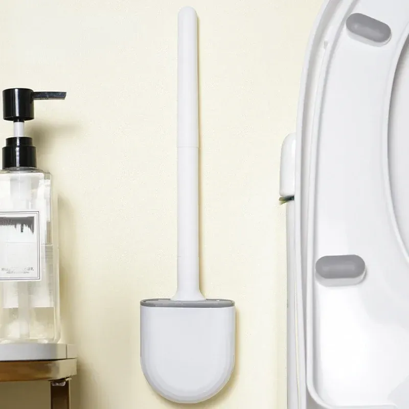 Hållare flexibel silikon toalettborste med hållare läcksäker mjuk toalett skålrengörare borste badrum väggmonterad toalett rengöring borste