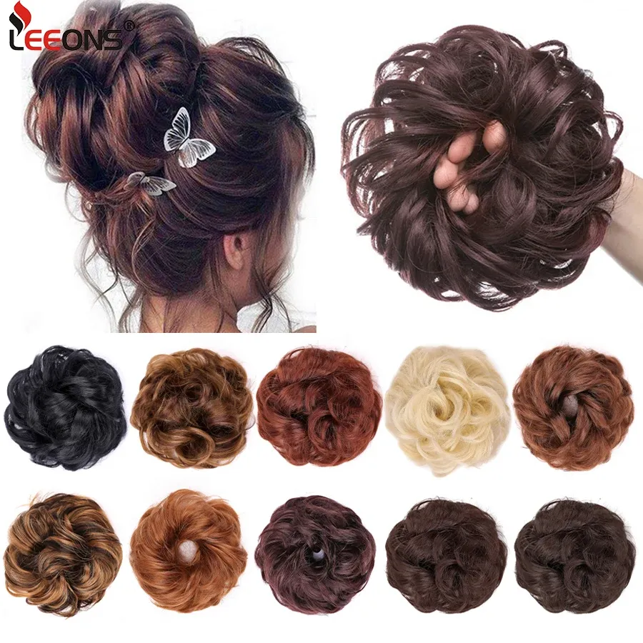 Chignon Messy Synthetic Hair Bun Scrunchy Donut Wavy Updo Elastic Scrunchie Hair Pieces Bridal Hairpiece Easy Bun Updos For Women Kids