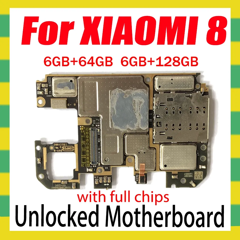 Antenn för Xiaomi 8 Mi 8 M8 Moderkort ersatte Mainboard med Chips Logic Board Android OS installerat 64 GB 128 GB