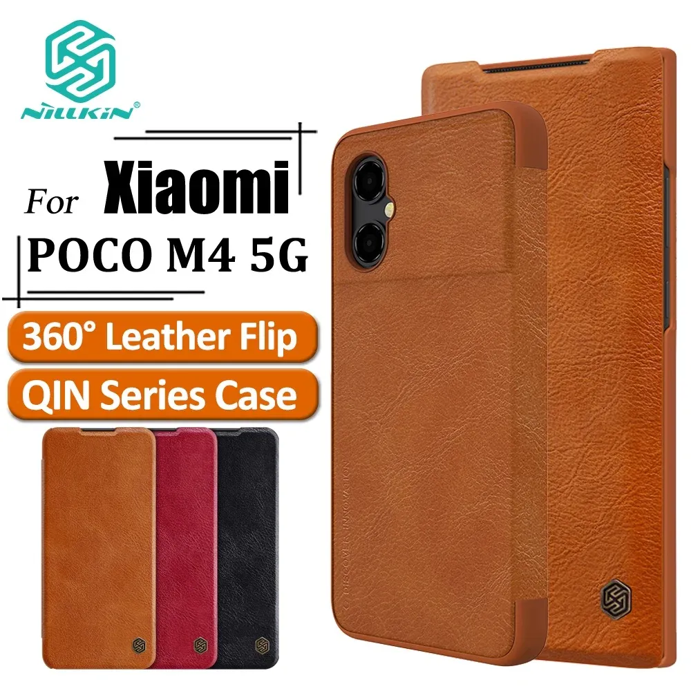 Fall Nillkin Luxury Flip Qin Pu Leather Case för Xiaomi Poco M4 5G Socktät skyddstelefonskydd med kortinnehavare