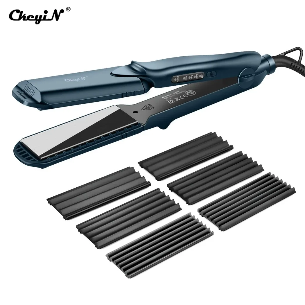 Alisadores ckey 4 em 1 placas intercambiáveis alisadoras de cabelo e cambalhota de cabelo corrugado Curling curling crimper milho perm tala