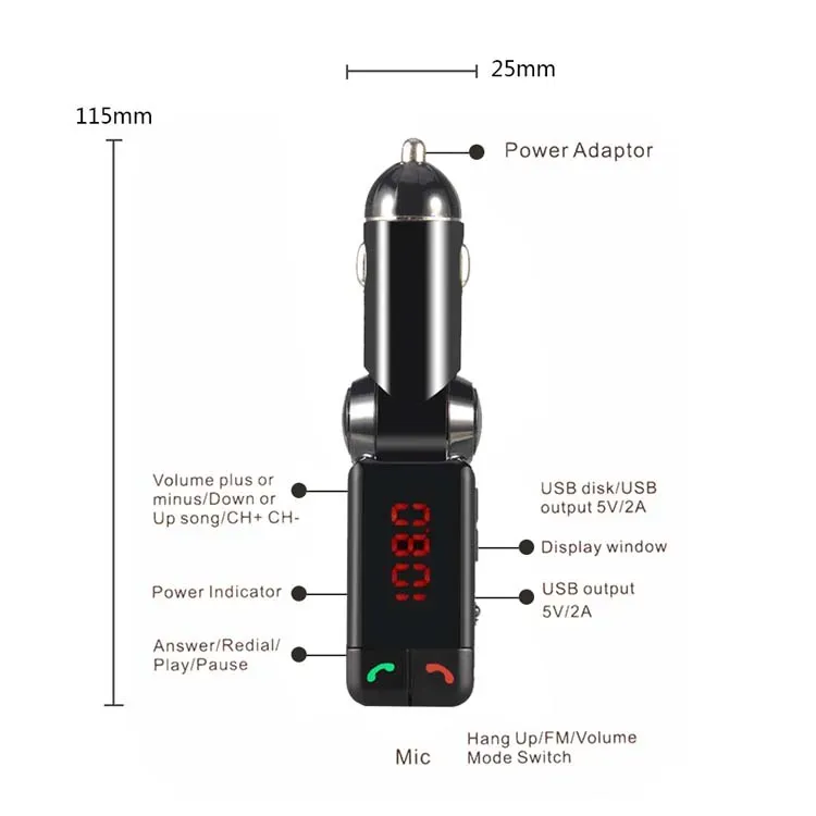 BC06 Car  Bluetooth FM Transmitter Dual USB Port In Car Bluetooth Receiver MP3 Player with Bluetooth Handsfreee Calling in Retail Box