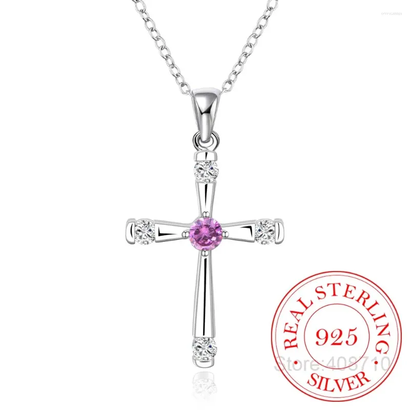 Pendants Simple Classic Fashion Round Zircon Cross Antique 925 Pendre Silver Silver Girl Colliers à longue chaîne Bijoux pour femmes