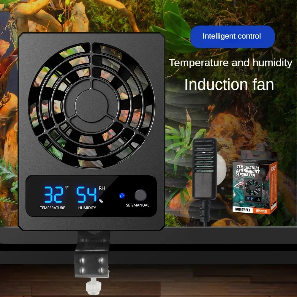 Kontroluj wilgotność temperatury gadów kontrolowany wentylator z LED wyświetlacz Smart Cooling Fan Strong Wind Niski hałas płazy gady