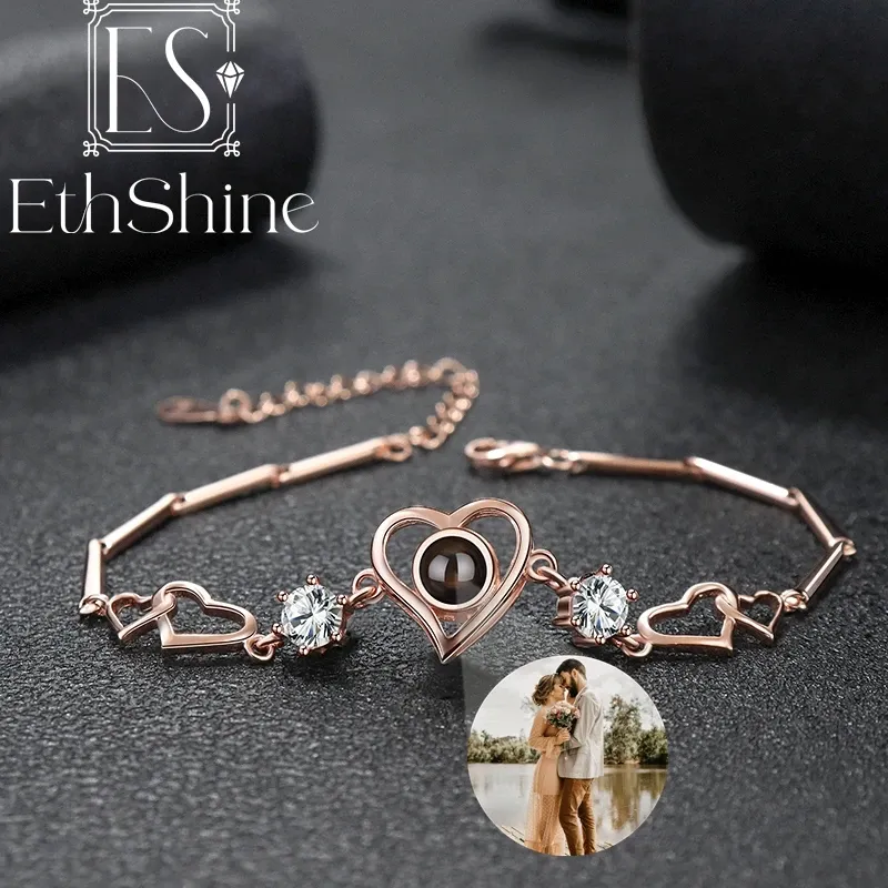 Brins ethshine 925 Silver Projection Photo Bracelet Heart Pendant Bracelet Memorial Photo Bracelet For Women Kids Kids Mother's Fay Gift