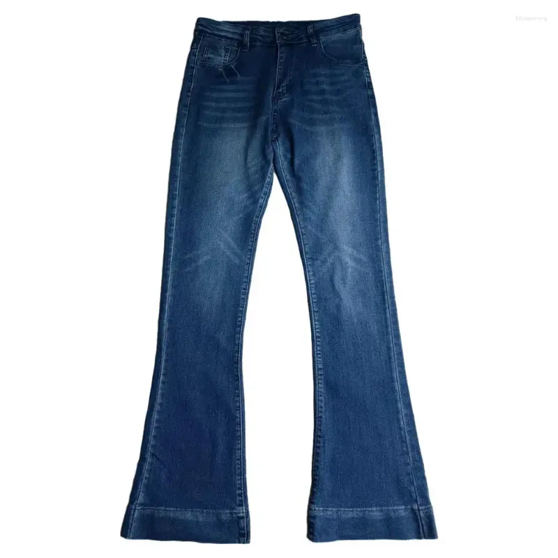 Frauen Jeans Lange Denimhose Retro Flared Saum hohe Taille mit schlankem Fit Multi -Taschen Feste Farbe für Streetwear