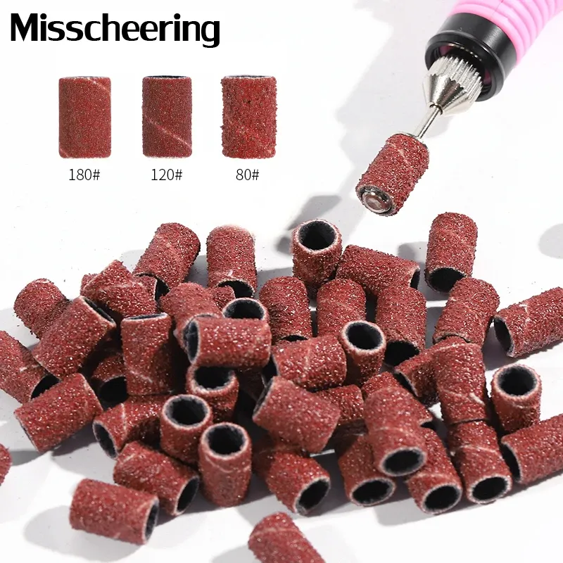 Bits 100pcs/pack Nail Art Sanding Bands 80# 120# 180# Grinding Sand Ring Bit For Electric Drill Machine Accessories Manicure Tools