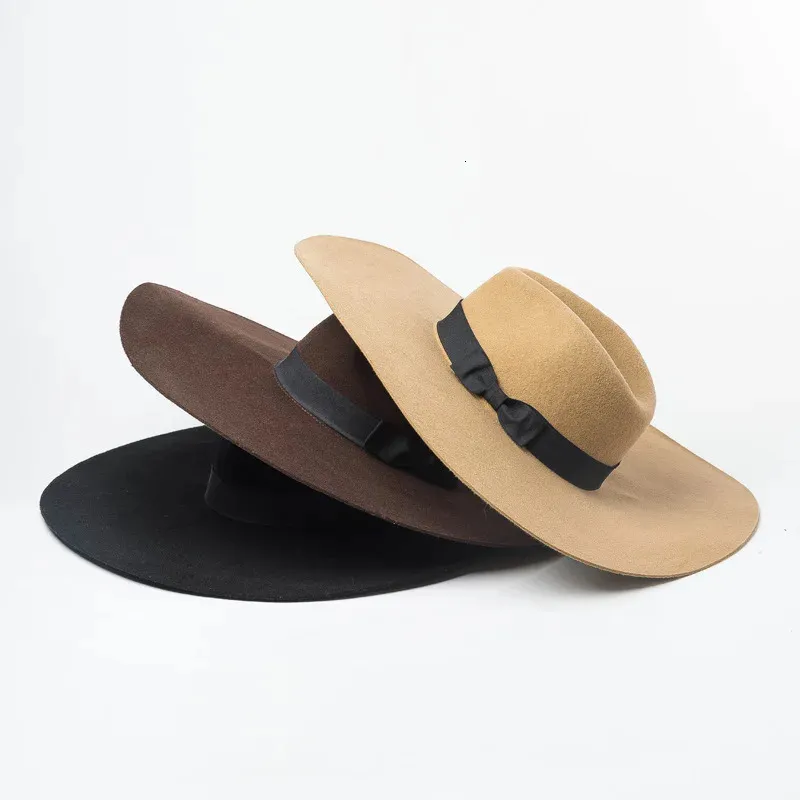 Mens Wide Brim Wool Felt Fedora Hat with Feather Accent for  display picture 2