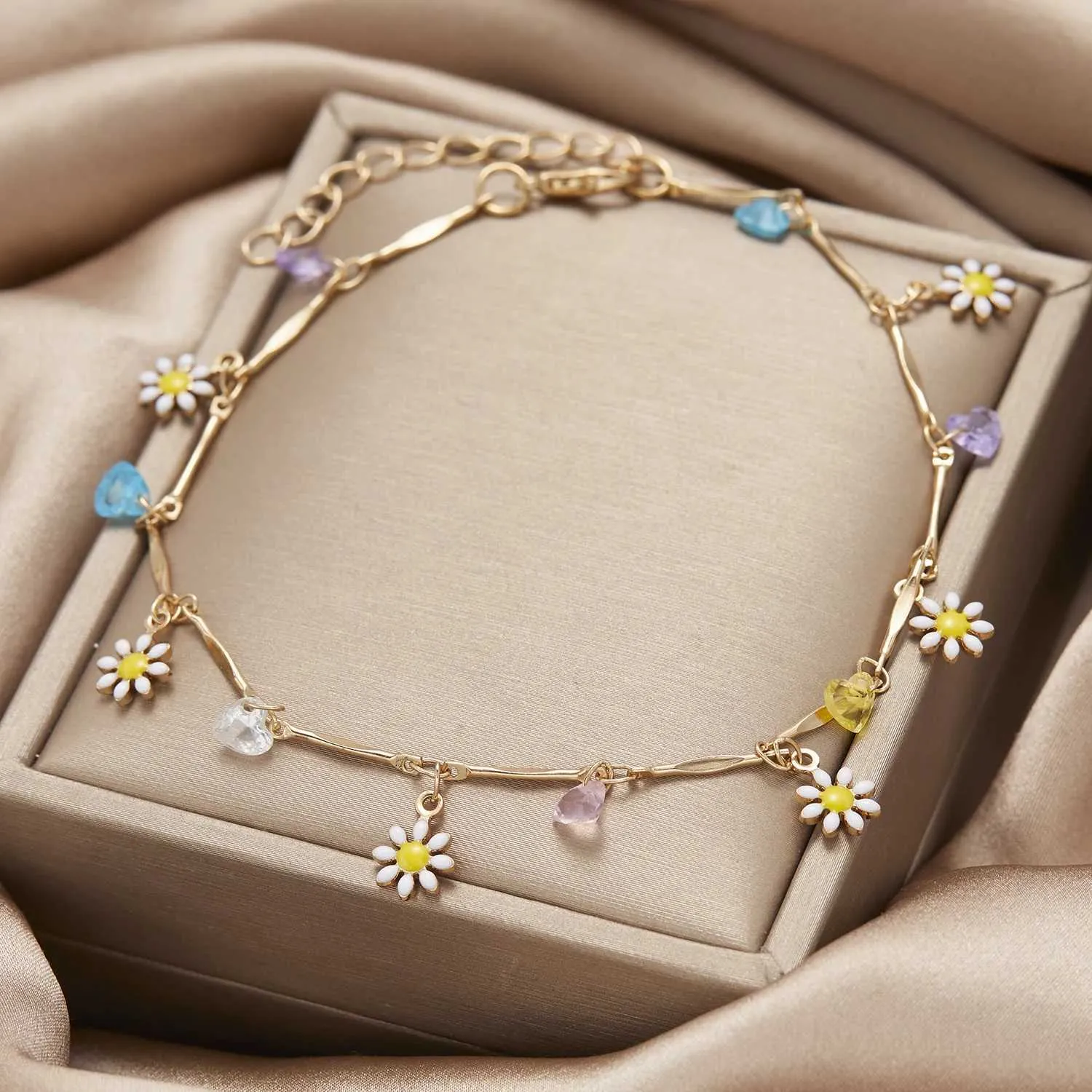 Kościa 2023 Summer Cute Daisy Flower Bracelets For Women Fashion Kolorowe koraliki łańcuch kostki bransoletki bohemia plażowa biżuteria 240423