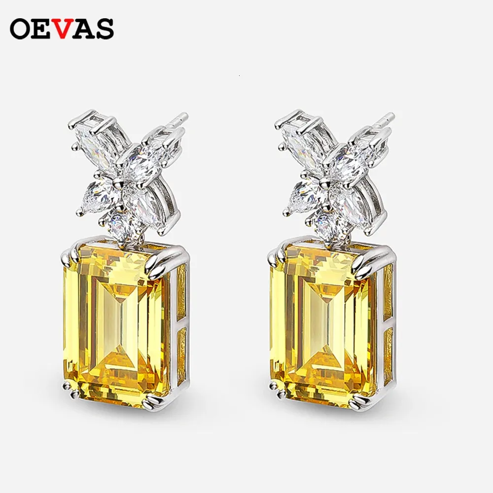OEVAS VINTAGE 100 ٪ 925 Sterling Silver Emerald Cut Created Gemstone Drop Drop Action Arrings Fine Jewelry Wholesale 240419