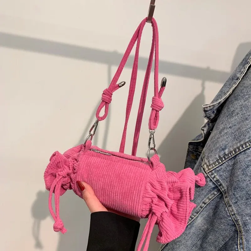 Väskor söt godisform axelväska för kvinnliga mode plånböcker och handväskor nyhet mjuk koppling härlig crossbody väska corduroy rosa påse