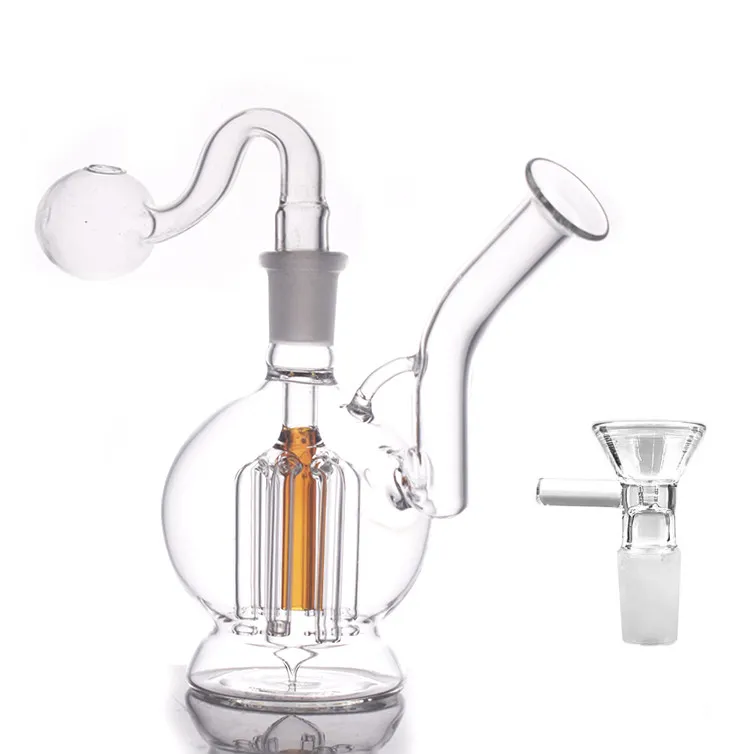 Groothandel mini Dikke glas Tabakspijp kleurrijk 14 mm vrouwelijke 6arm boom perc bubblers bedwelmende recycler waterolie dab rigs bong voor roken