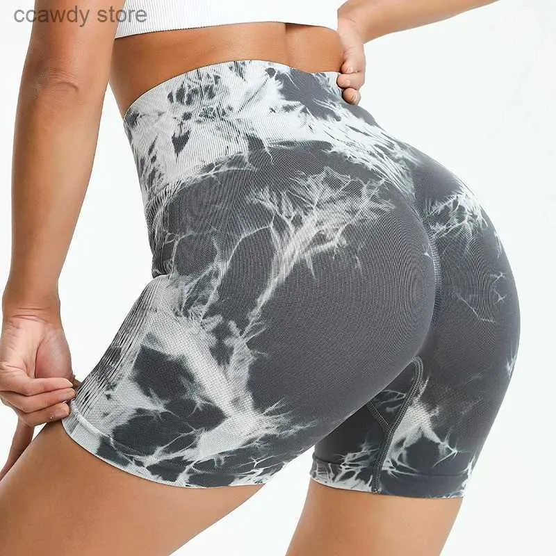 Pantalones cortos femeninos Tie Dye Women Athisure Seamss Lift de cintura alta Pantalones sexy Pushing Cycling Push Ups Ggings H240424