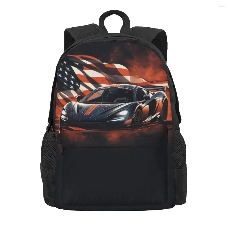 Backpack Fantastic Sports Car Female Road American Flag Durable Backpacks Pretty School Bags Outdoor Style High Quality Rucksack