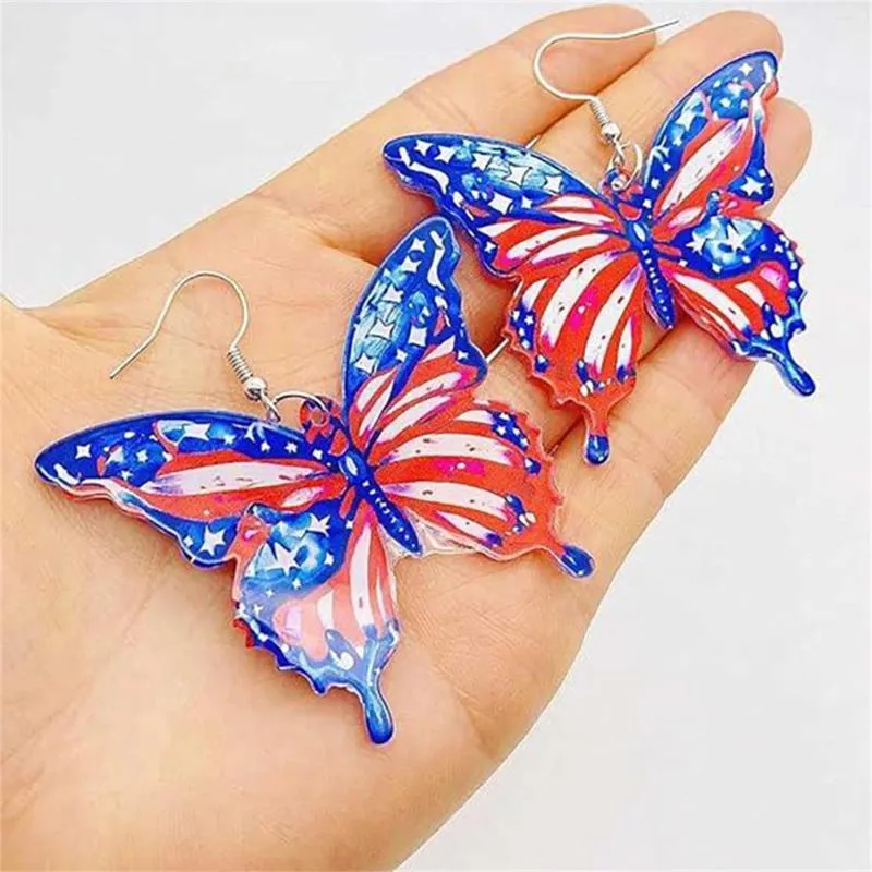 Hoop Earrings 2024 American Independence Day Fashionable Butterfly Acrylic A And Simple Choice For Womens Drop