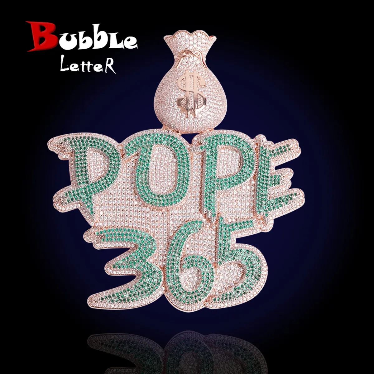 Necklaces Bubble Letter Custom Name Solid Base Necklace Iced Out Personalized Pendant Money Bag Bail Two Tone Hip Hop Jewelry