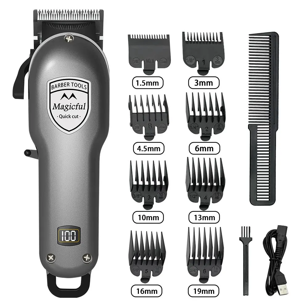 Magicful Fashion Professional Finish Hair Trimmer For Men Rechargeble Liion Battery Rakning Justerbar Electric Clipper 240411