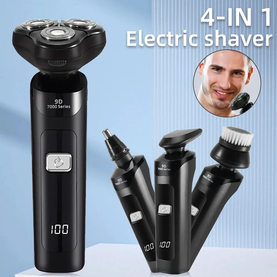 3d 4 in 1 elektrisch scheerapparaat voor mannen multifunctionele scheermessen USB-auto oplaadbaar hele lichaam wasbare scheerbanen 240420