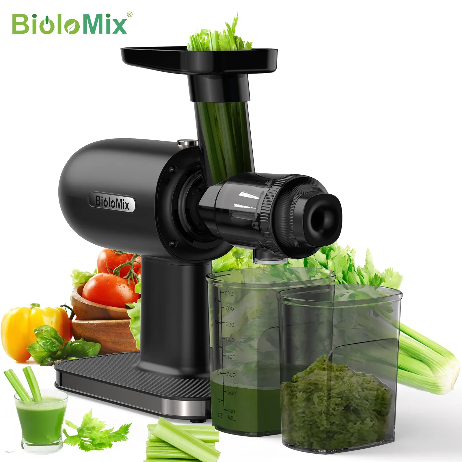 Juicers BioloMix Cold Press Juicer,Slow Masticating Juicer Machines with Reverse Function,High Juice Yield, Easy to Clean Brush & Quiet