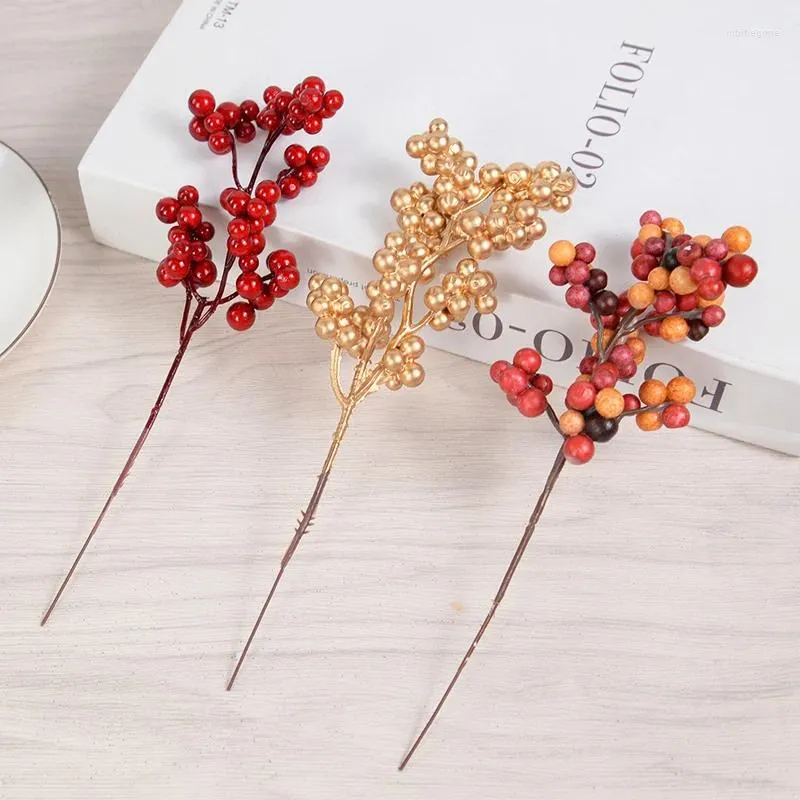 Decorative Flowers 5PCS Artificial Christmas Berry Red Foam Berries Branches For DIY Wreath Supply Xmas Tree Decorations Gift Decor 2024