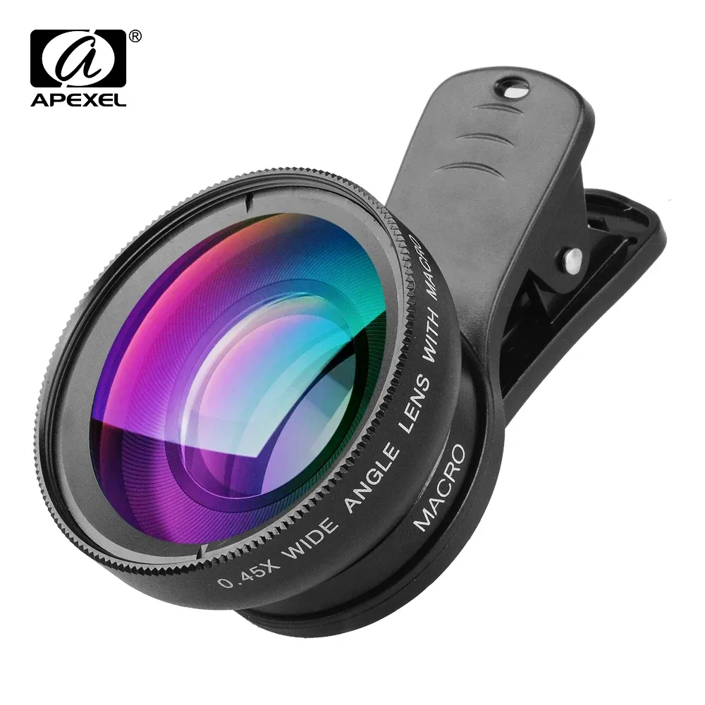 Filtreler Apexel Professional HD Kamera Lens Kiti 0.45x Geniş Açılı 12.5x Makro Lens İPhone 6s için cep telefonu lens artı 7 8 Samsung Huawei