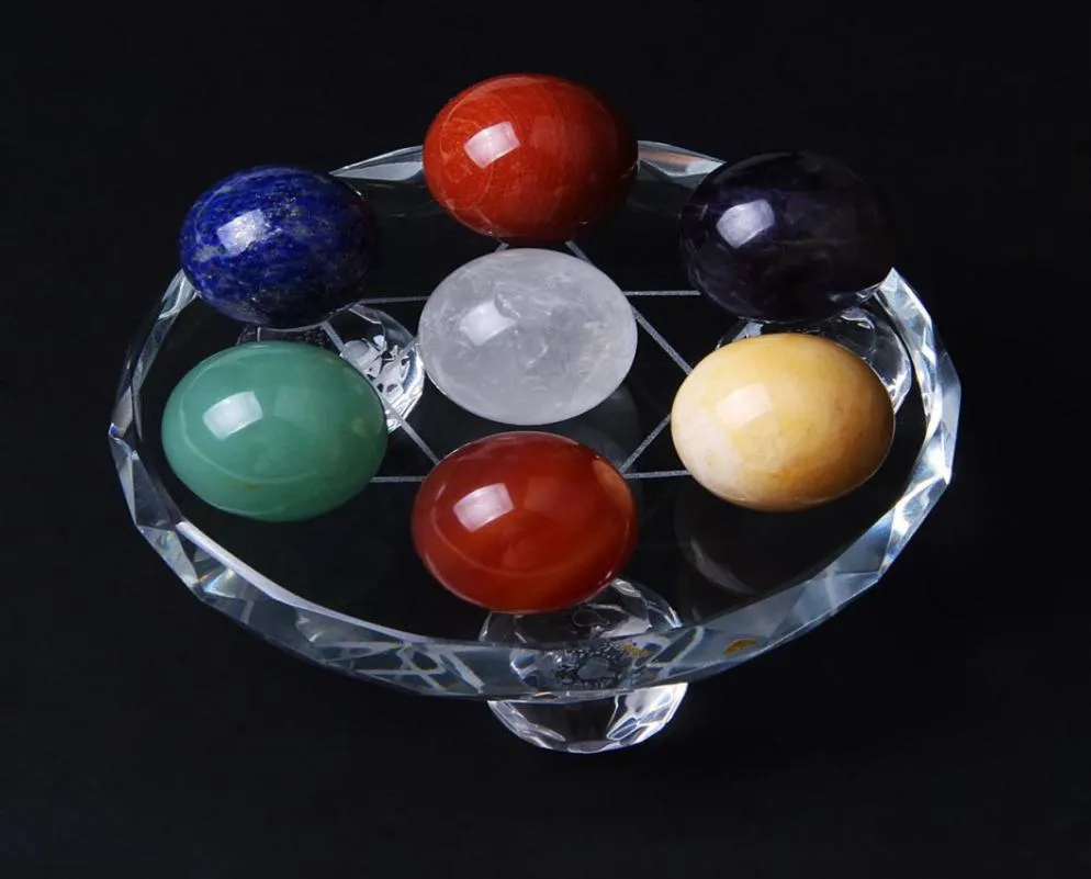 Natural 7 PCS Crystal Ball Chakra Quartz Sphere Healing Gem Stone Pärlor Fengshui Decor Glass Stand1085835