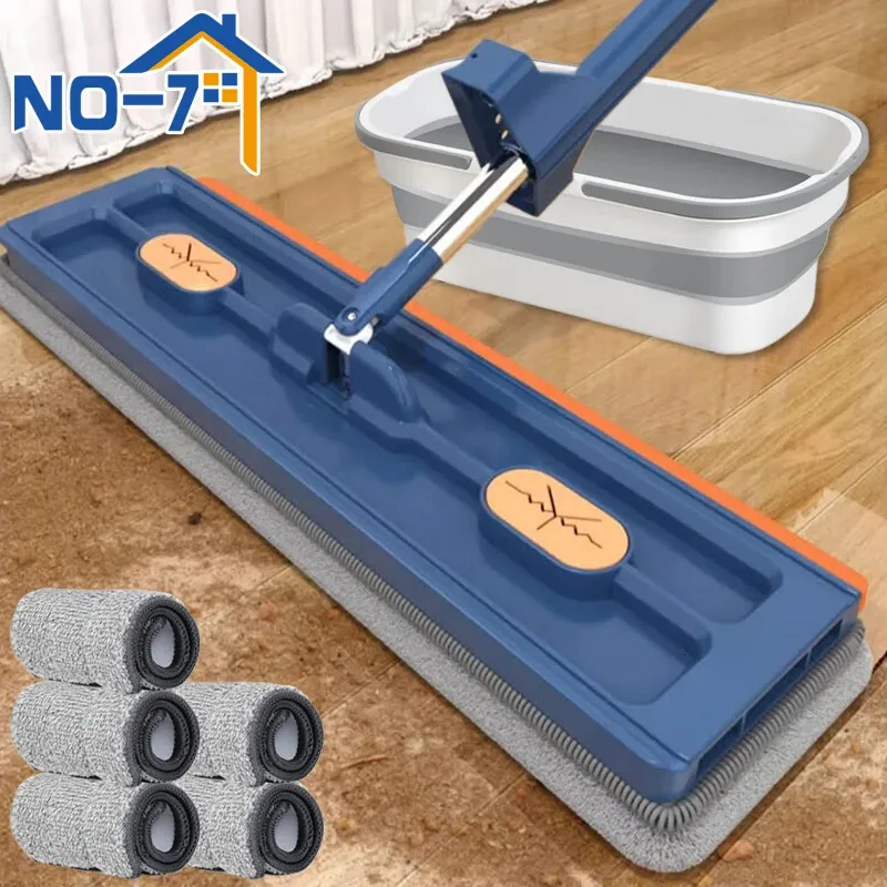 Vloerreiniging dweil en bucket set handsfree squeeze mops home microvezel roterende wasbrooms met ruitenwisser 240418