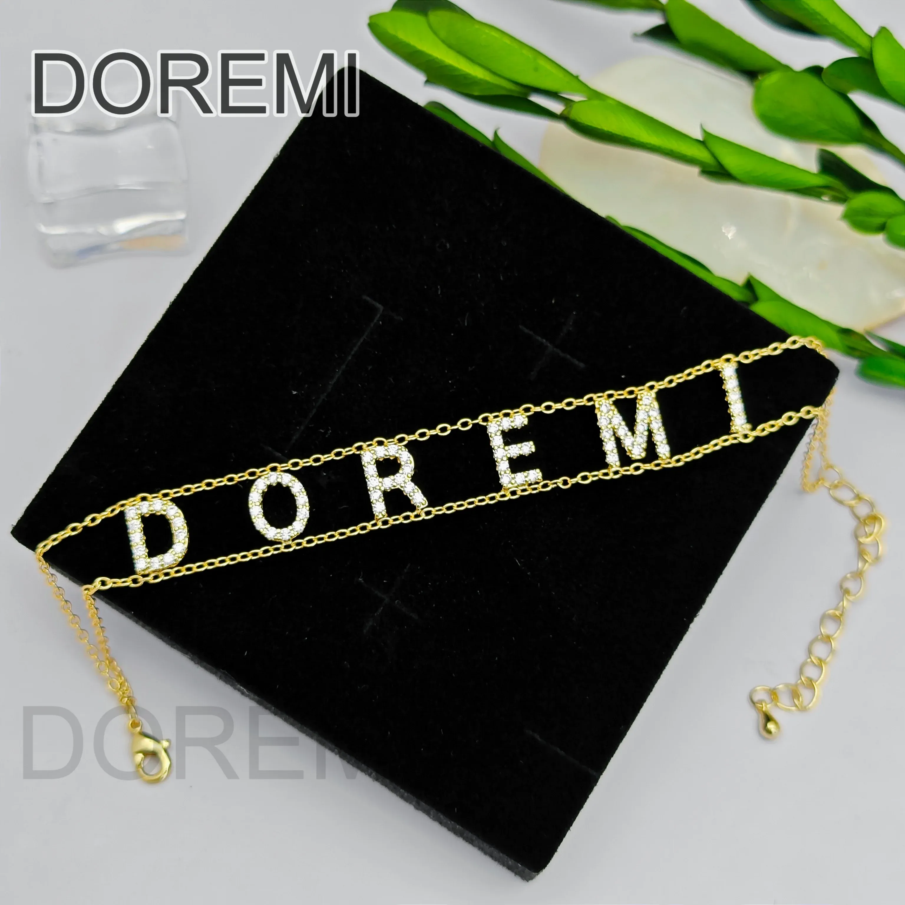 Strands DOREMI 9mm Double Layor Chains Bracelet Crystal Zircon Name Double Chain Custom Personalized Name Gift Jewelry Bracelet